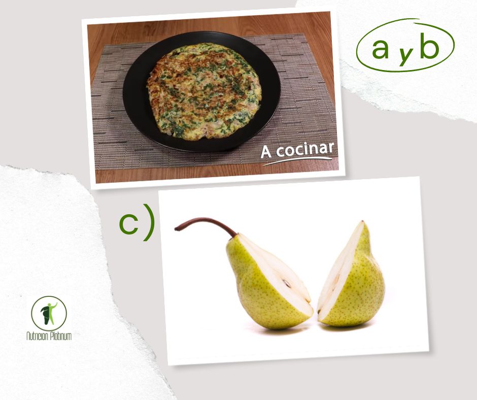 TORTILLA  DE ESPINACAS Y JAMÓN SERRANO  CON 1 PERA TAMAÑO PUÑO.